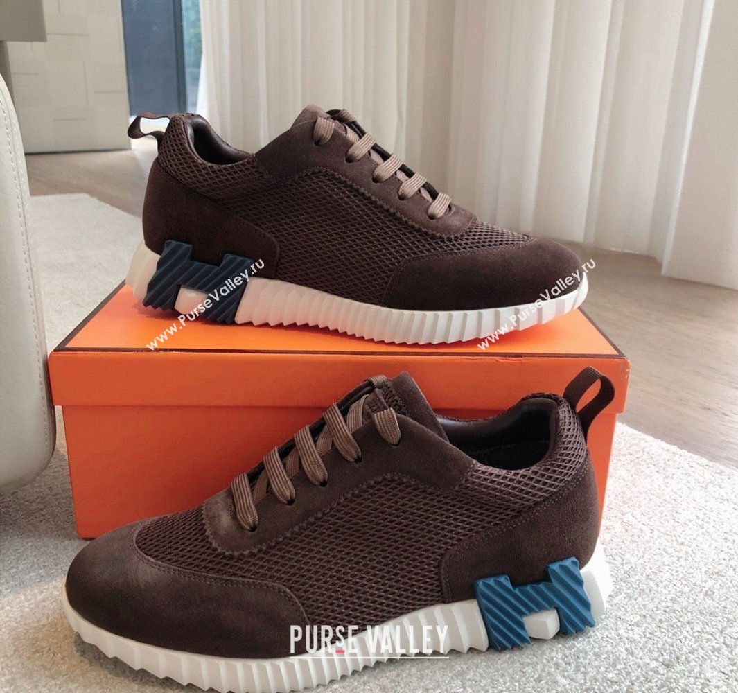 Hermes Bouncing Sneakers in Graphic Mesh and Suede Dark Brown 2025 0418 (XC-250418030)