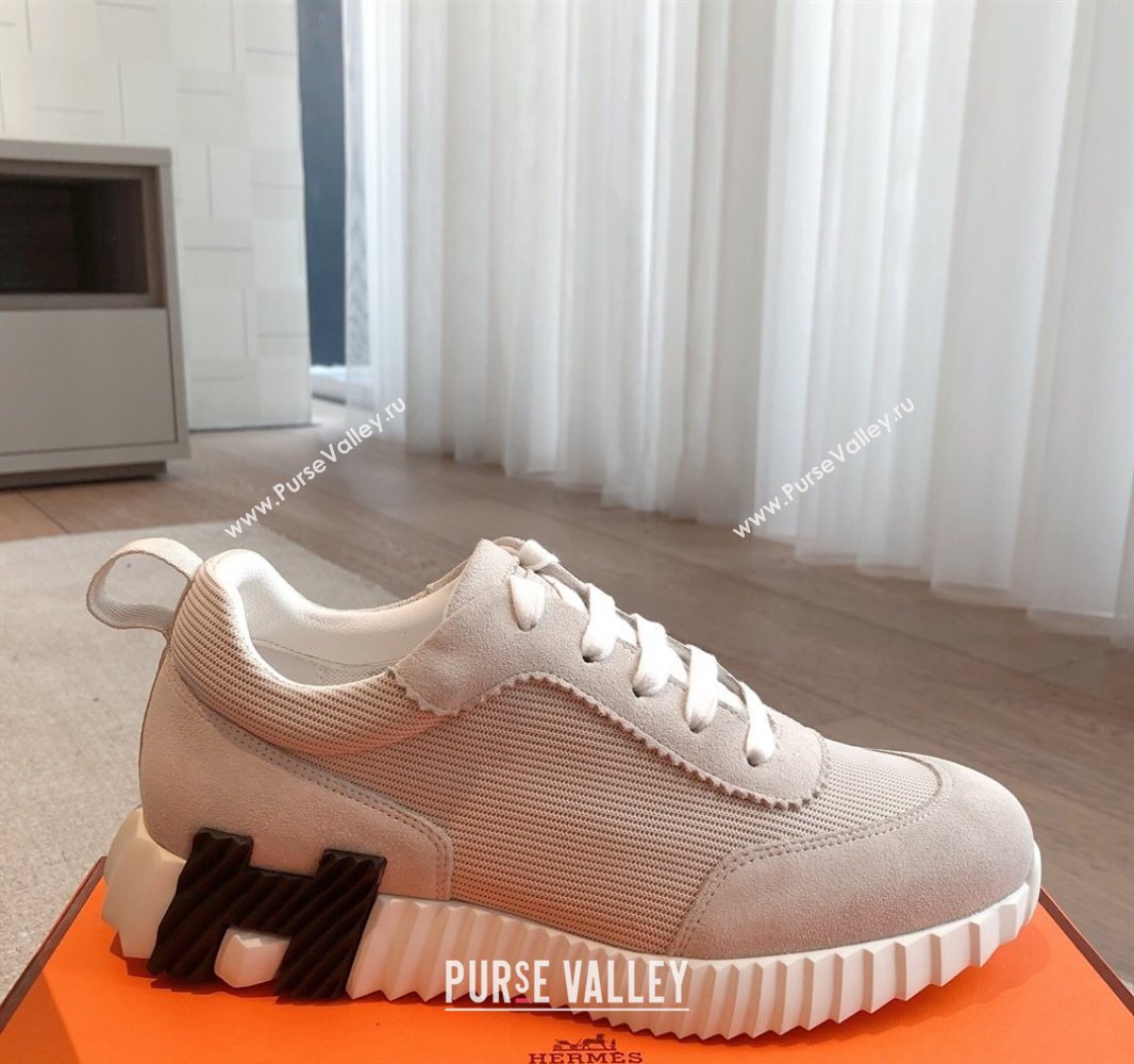 Hermes Bouncing Sneakers in Textured Mesh and Suede White Grey 2025 0417 (XC-250417157)