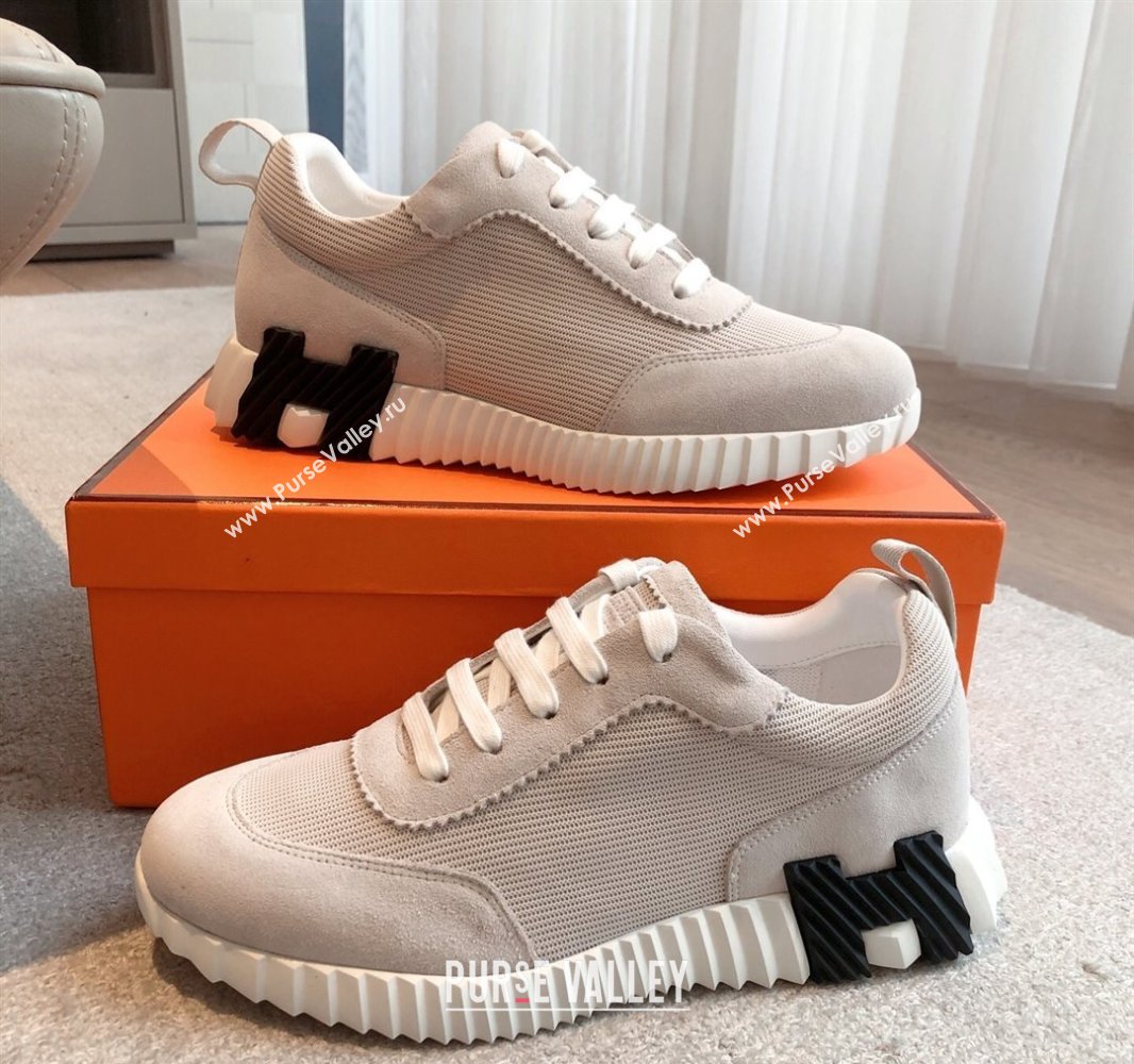Hermes Bouncing Sneakers in Textured Mesh and Suede White Grey 2025 0417 (XC-250417157)