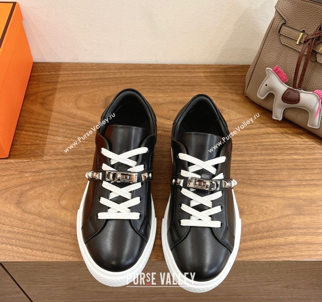 Hermes Day Sneakers with Studs Kelly Buckle in Calfskin Leather Black 2025 0419 (XC-250419002)