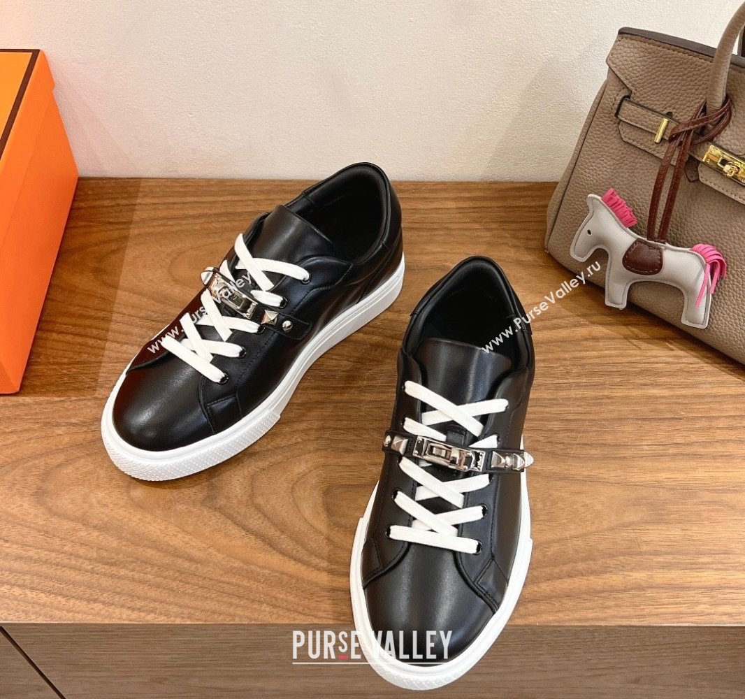 Hermes Day Sneakers with Studs Kelly Buckle in Calfskin Leather Black 2025 0419 (XC-250419002)