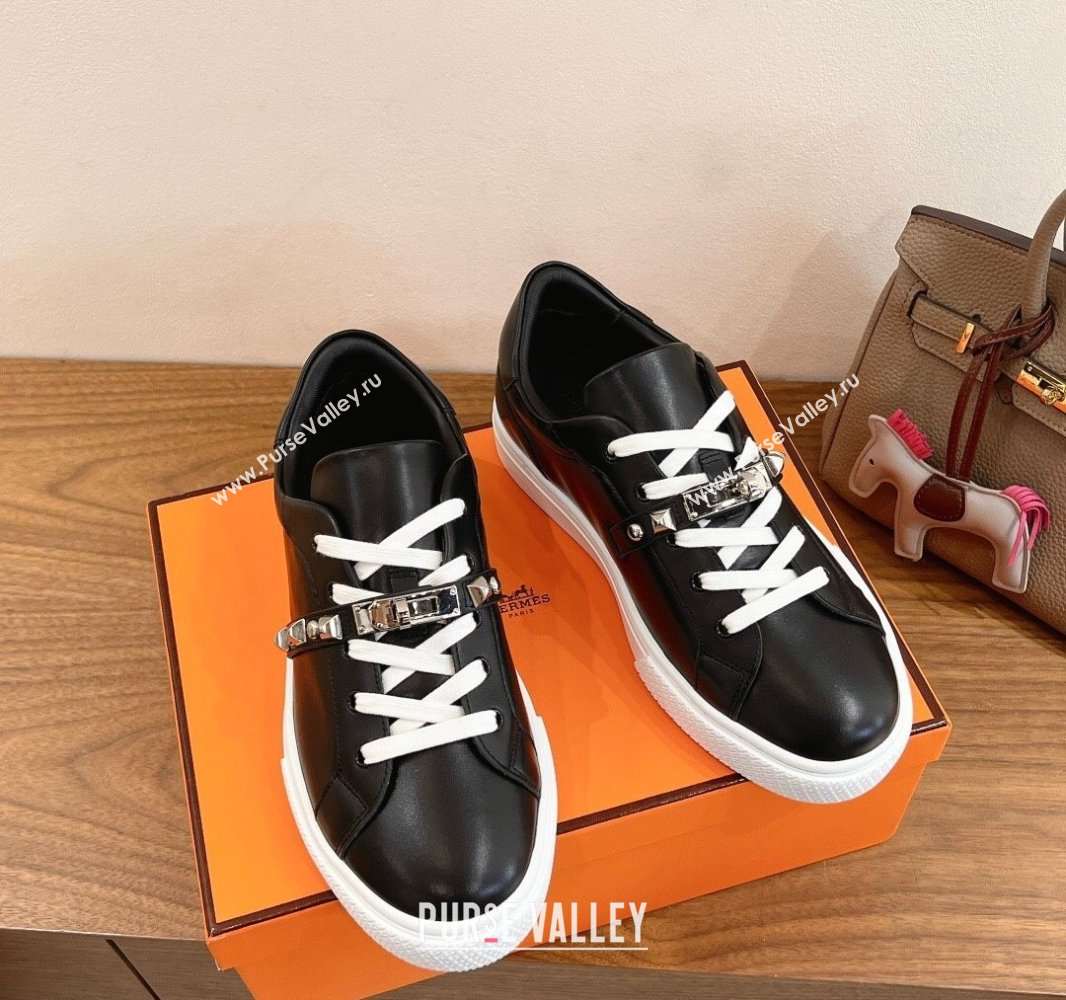 Hermes Day Sneakers with Studs Kelly Buckle in Calfskin Leather Black 2025 0419 (XC-250419002)