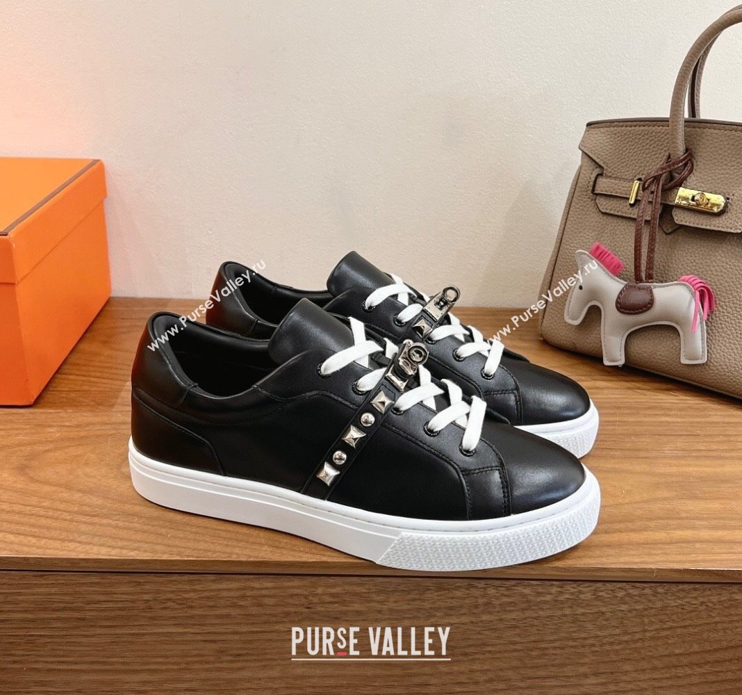 Hermes Day Sneakers with Studs Kelly Buckle in Calfskin Leather Black 2025 0419 (XC-250419002)