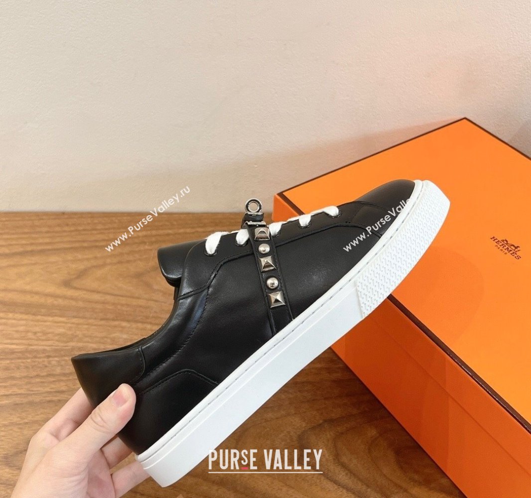 Hermes Day Sneakers with Studs Kelly Buckle in Calfskin Leather Black 2025 0419 (XC-250419002)