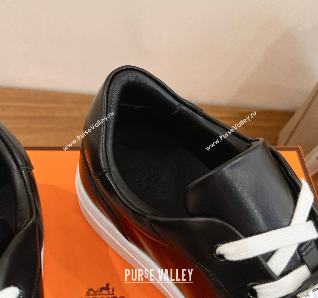 Hermes Day Sneakers with Studs Kelly Buckle in Calfskin Leather Black 2025 0419 (XC-250419002)