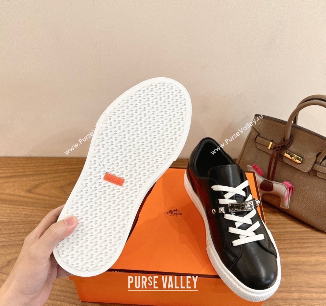 Hermes Day Sneakers with Studs Kelly Buckle in Calfskin Leather Black 2025 0419 (XC-250419002)