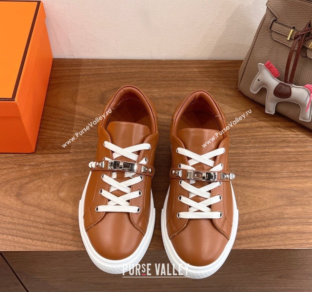 Hermes Day Sneakers with Studs Kelly Buckle in Calfskin Leather Brown 2025 0419 (XC-250419004)