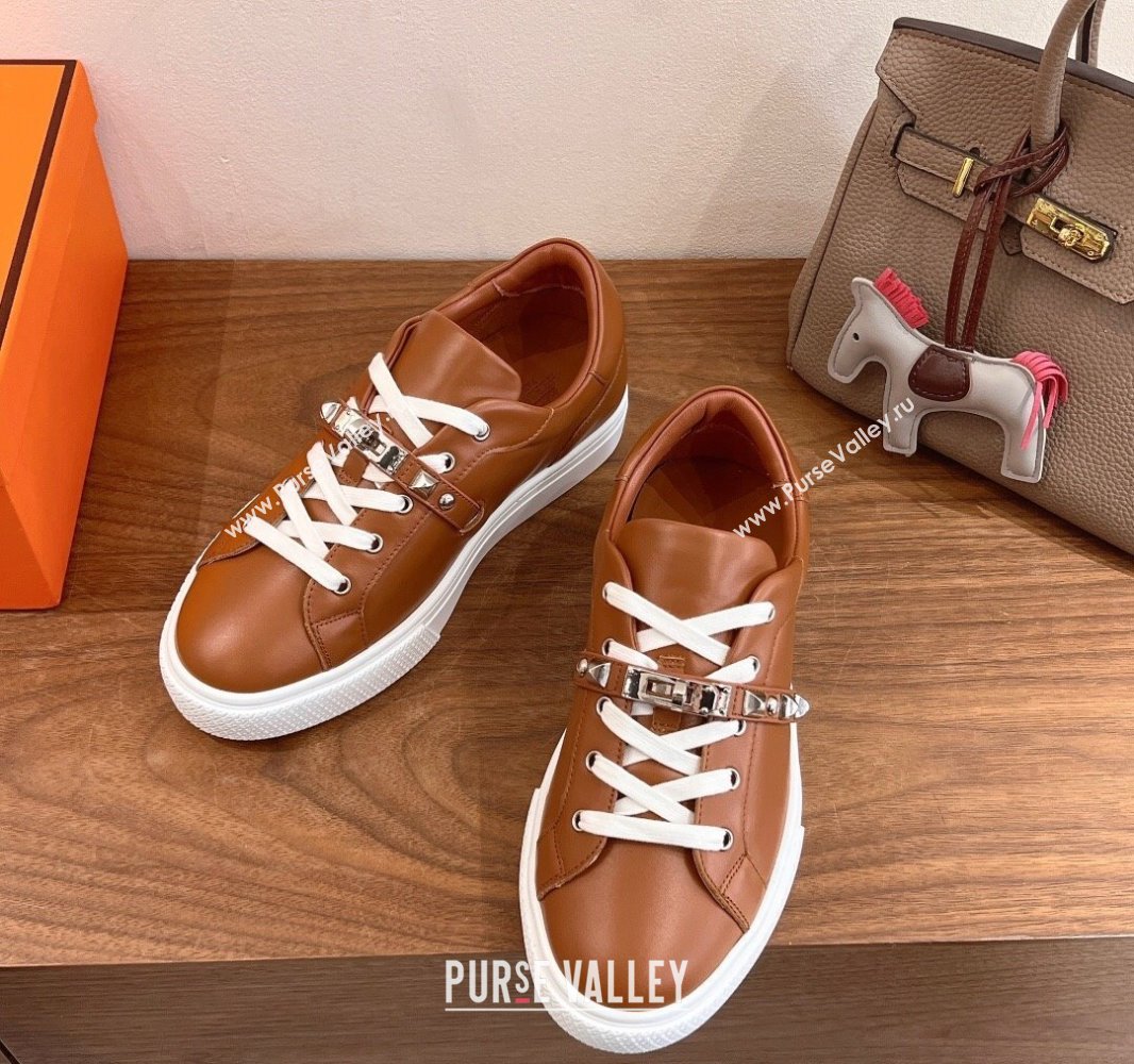 Hermes Day Sneakers with Studs Kelly Buckle in Calfskin Leather Brown 2025 0419 (XC-250419004)