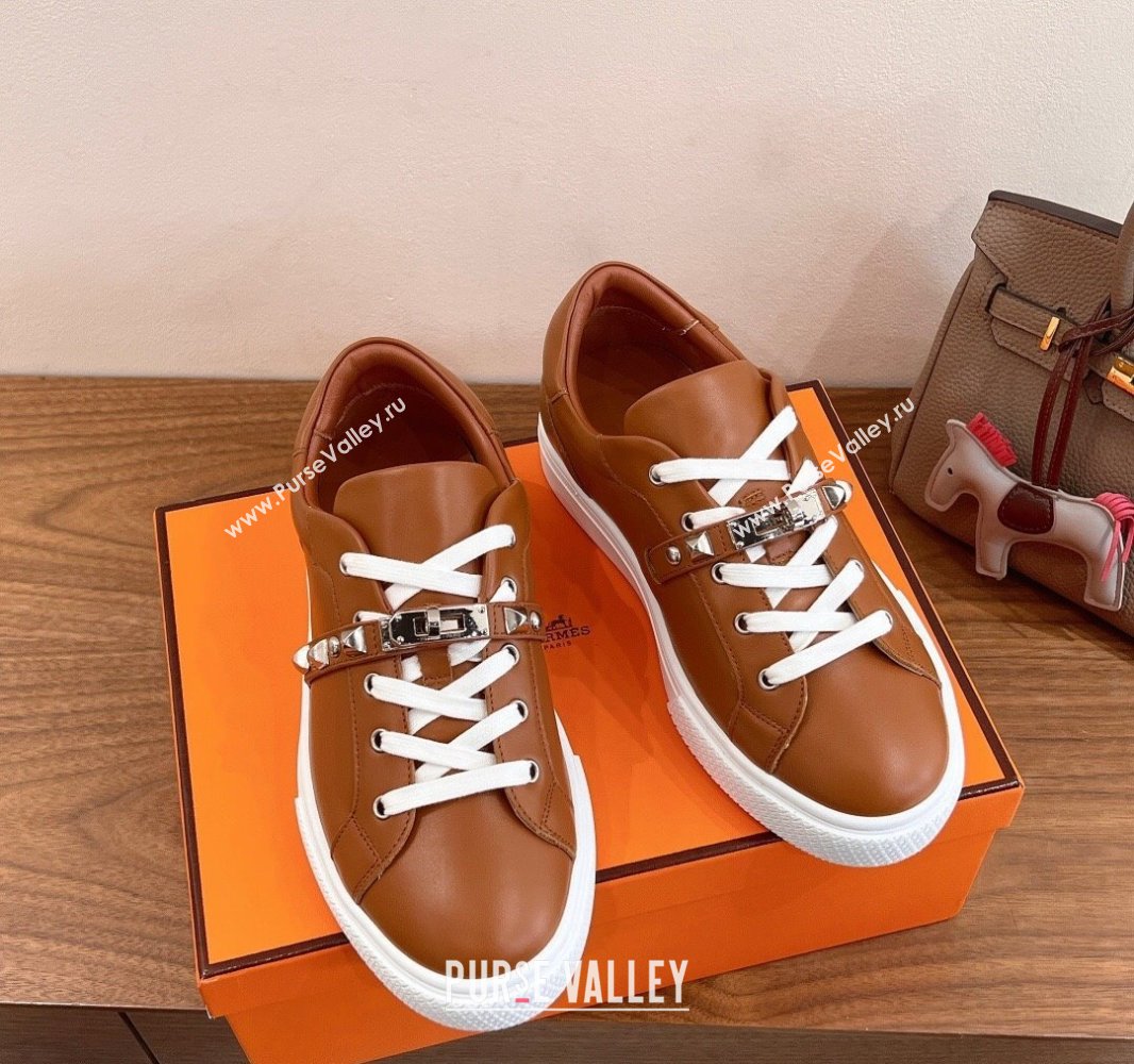Hermes Day Sneakers with Studs Kelly Buckle in Calfskin Leather Brown 2025 0419 (XC-250419004)