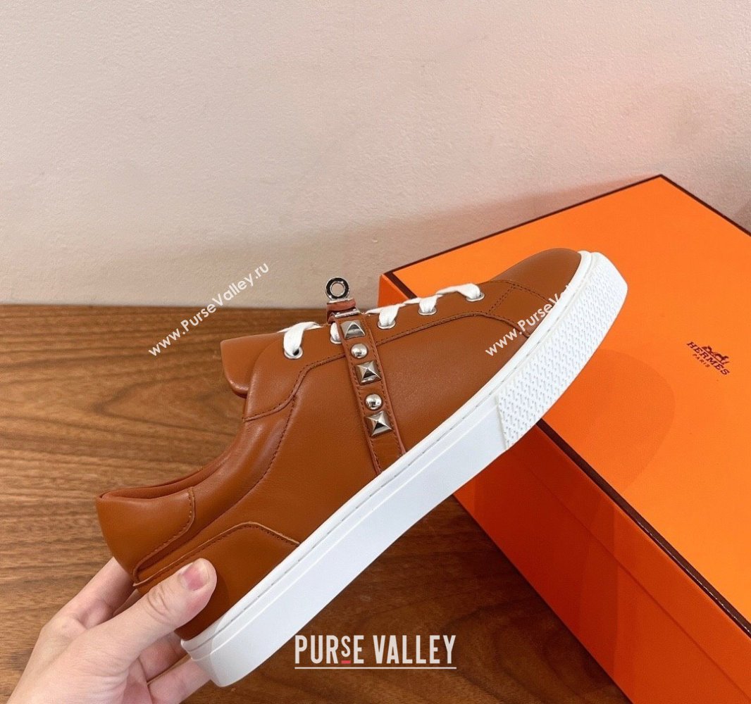 Hermes Day Sneakers with Studs Kelly Buckle in Calfskin Leather Brown 2025 0419 (XC-250419004)
