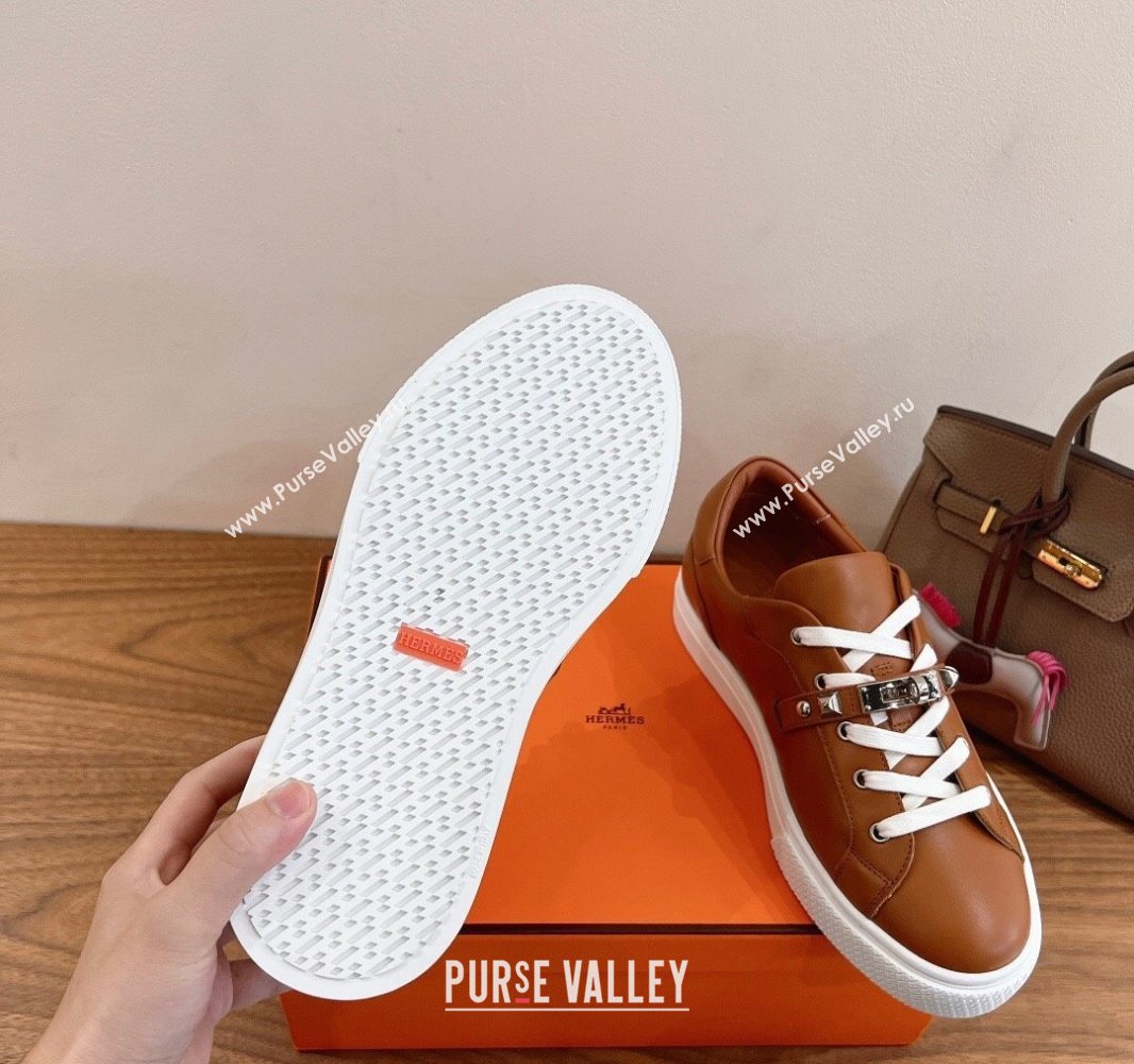 Hermes Day Sneakers with Studs Kelly Buckle in Calfskin Leather Brown 2025 0419 (XC-250419004)