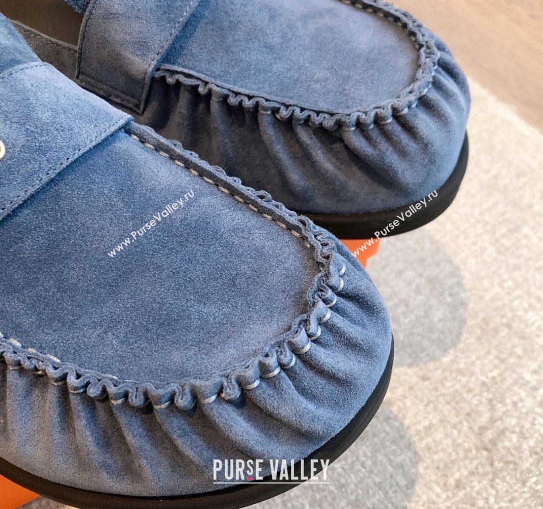 Hermes Key Flat Mules in Suede with Buckle Blue 2025 0418 (XC-250418111)