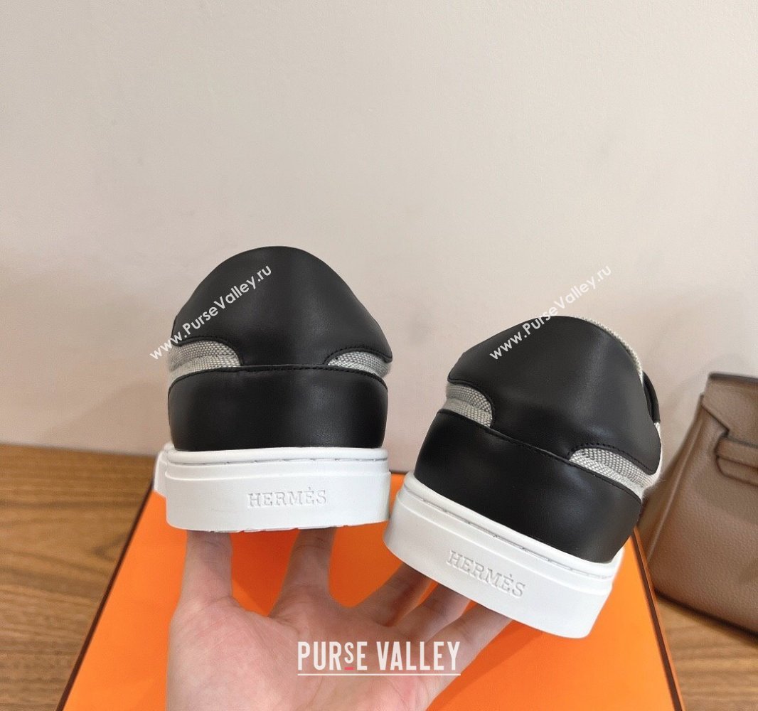 Hermes Day Sneakers with Studs Kelly Buckle in Calfskin and Canvas Grey/Black 2025 0419 (XC-250419011)