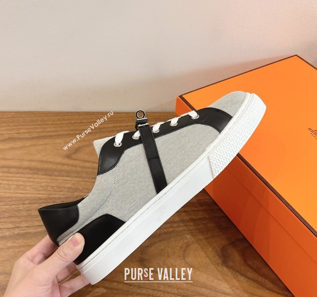 Hermes Day Sneakers with Studs Kelly Buckle in Calfskin and Canvas Grey/Black 2025 0419 (XC-250419011)