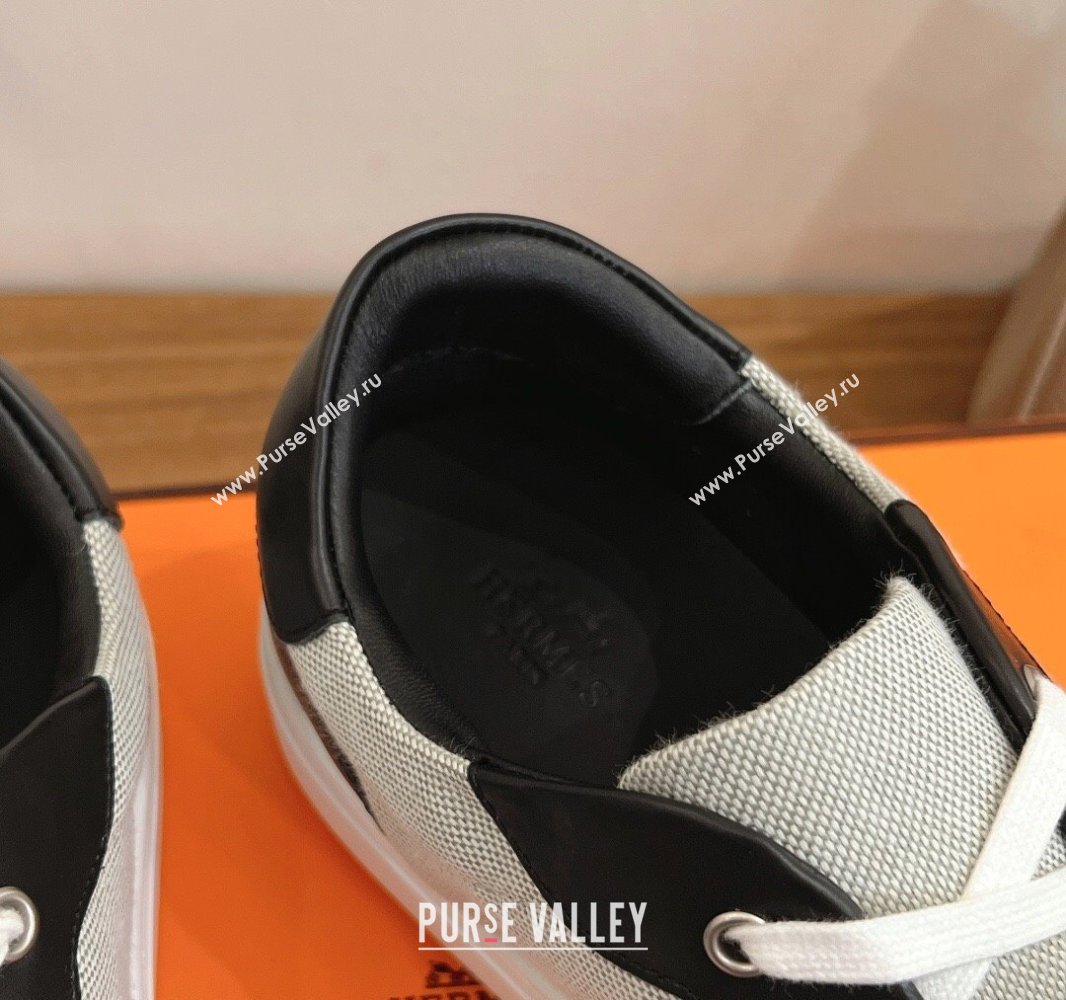 Hermes Day Sneakers with Studs Kelly Buckle in Calfskin and Canvas Grey/Black 2025 0419 (XC-250419011)