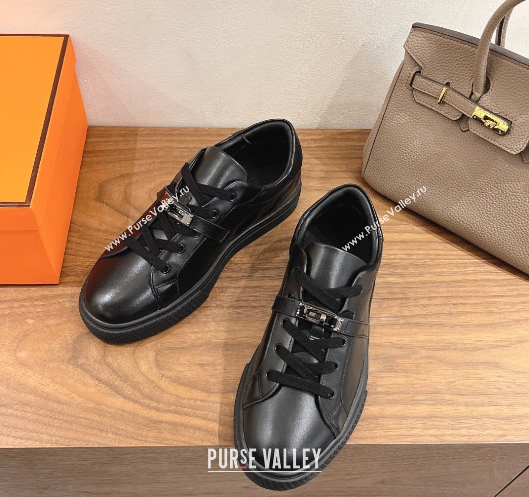 Hermes Day Sneakers with Kelly Buckle Strap in Calfskin Leather All Black 2025 0419 (XC-250419012)