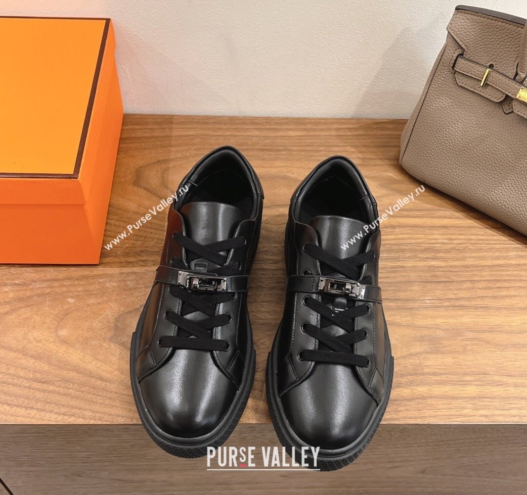 Hermes Day Sneakers with Kelly Buckle Strap in Calfskin Leather All Black 2025 0419 (XC-250419012)