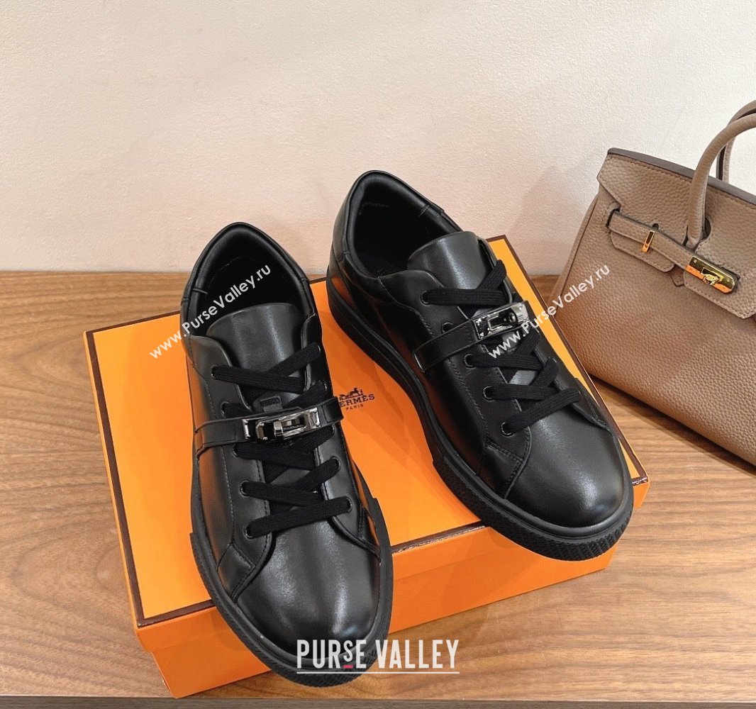 Hermes Day Sneakers with Kelly Buckle Strap in Calfskin Leather All Black 2025 0419 (XC-250419012)