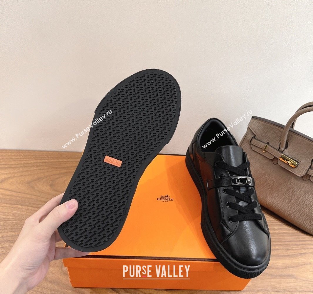 Hermes Day Sneakers with Kelly Buckle Strap in Calfskin Leather All Black 2025 0419 (XC-250419012)