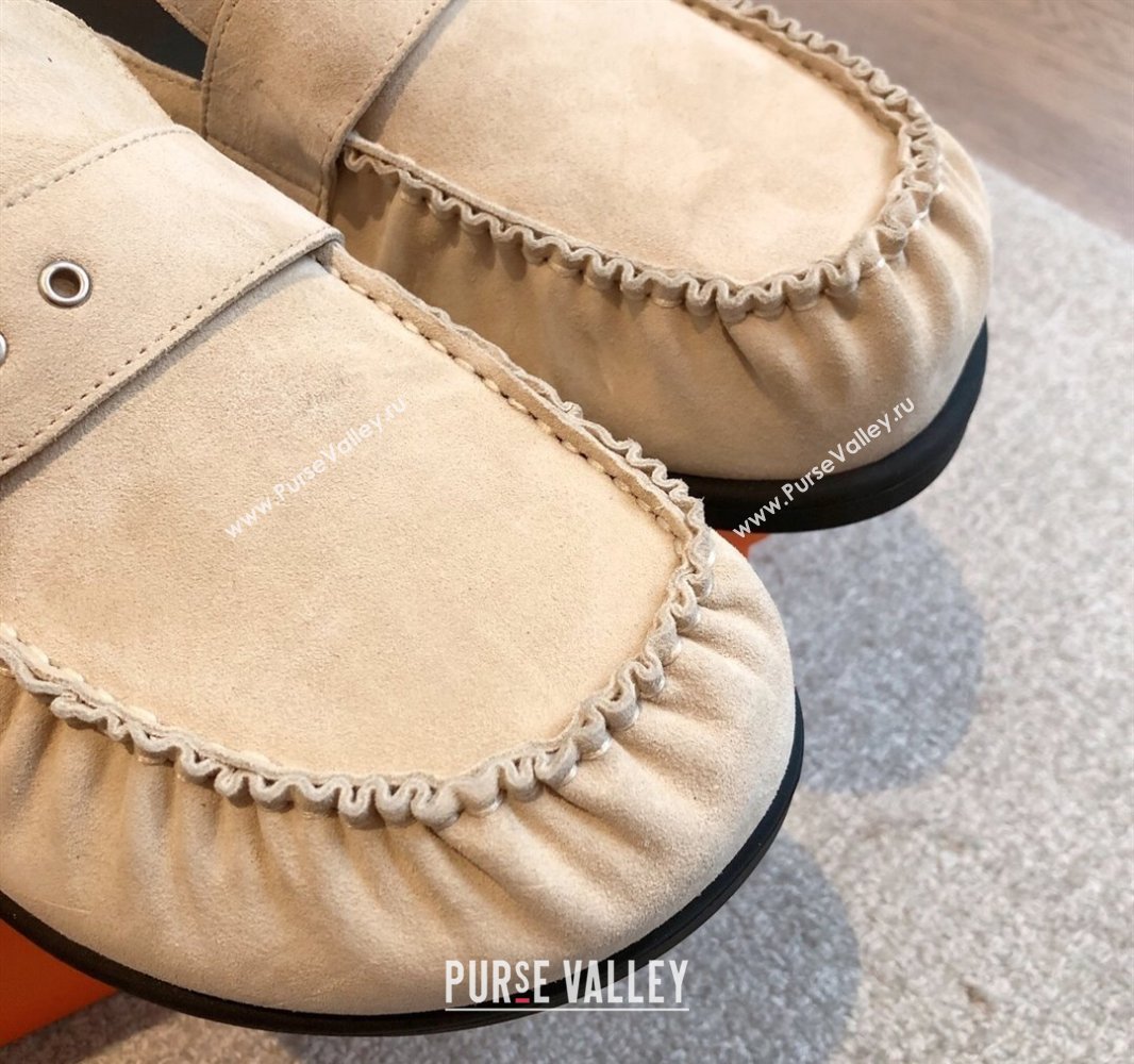 Hermes Key Flat Mules in Suede with Buckle Beige 2025 0418 (XC-250418112)