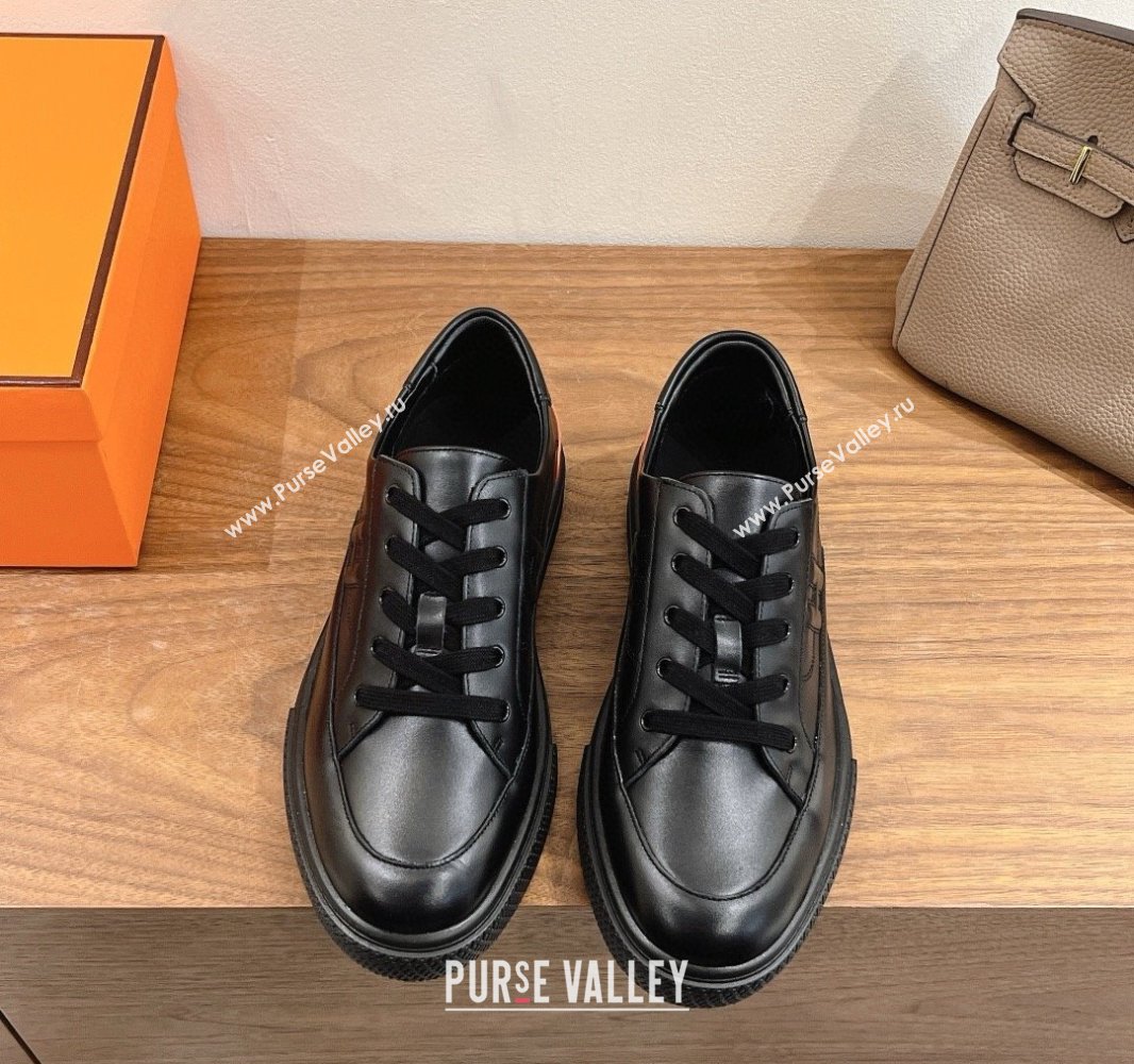 Hermes Deep Sneakers in Calfskin Leather Black2/Orange 2025 0419 (XC-250419022)