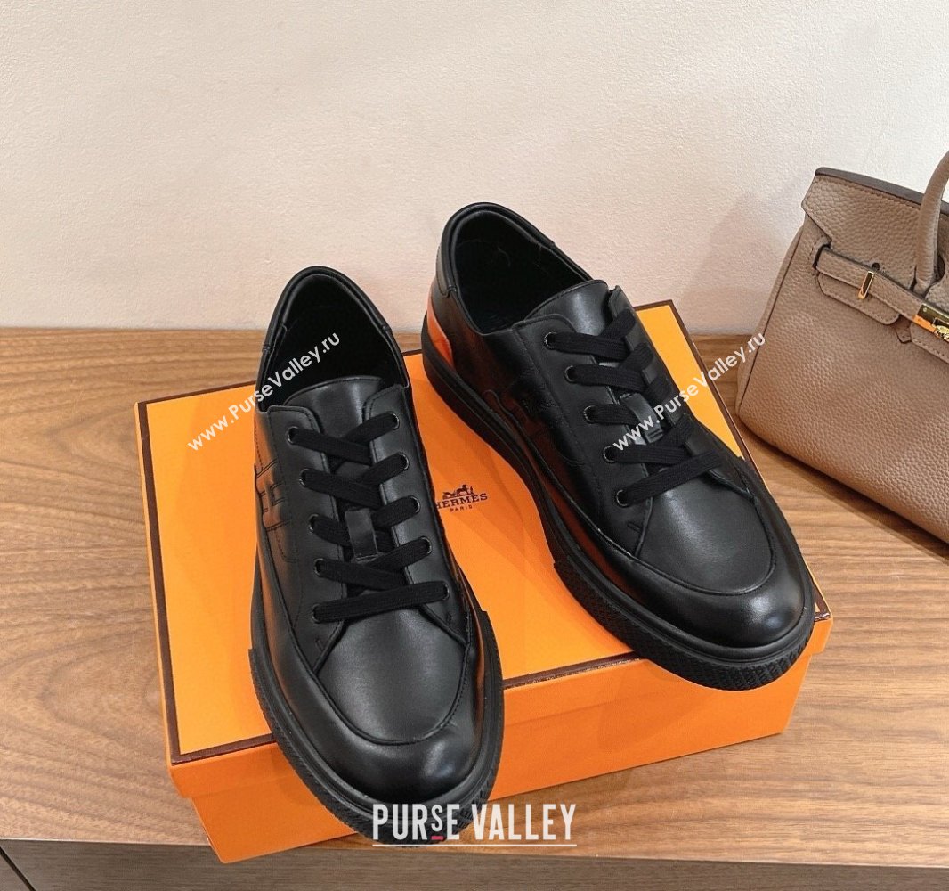 Hermes Deep Sneakers in Calfskin Leather Black2/Orange 2025 0419 (XC-250419022)