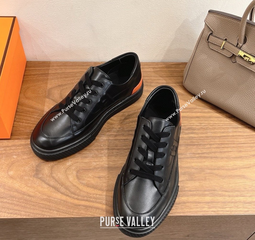 Hermes Deep Sneakers in Calfskin Leather Black2/Orange 2025 0419 (XC-250419022)