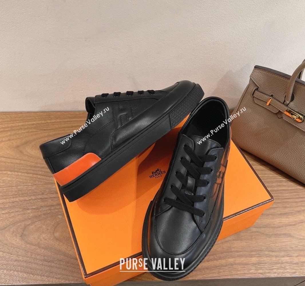 Hermes Deep Sneakers in Calfskin Leather Black2/Orange 2025 0419 (XC-250419022)