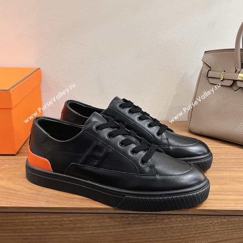 Hermes Deep Sneakers in Calfskin Leather Black2/Orange 2025 0419 (XC-250419022)