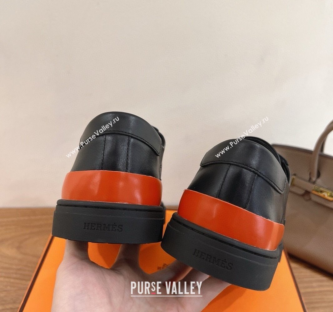 Hermes Deep Sneakers in Calfskin Leather Black2/Orange 2025 0419 (XC-250419022)