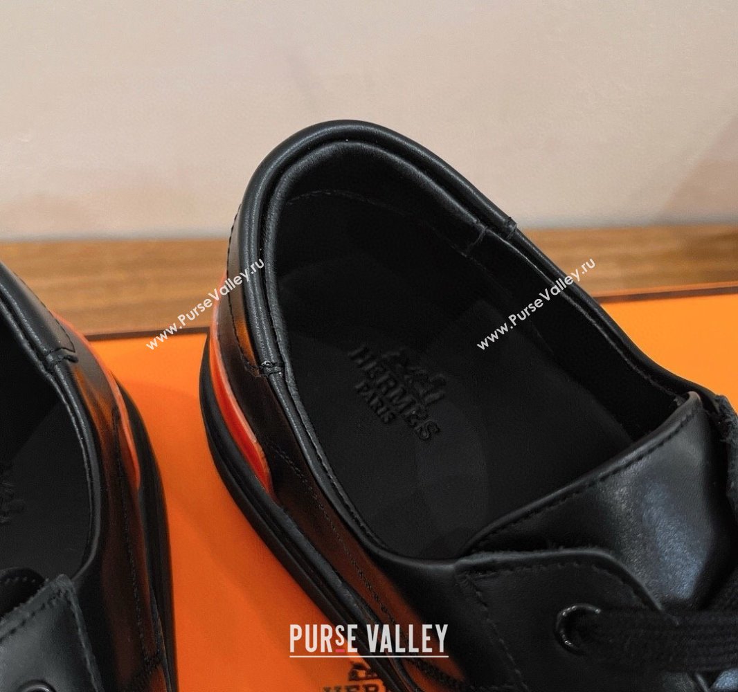 Hermes Deep Sneakers in Calfskin Leather Black2/Orange 2025 0419 (XC-250419022)