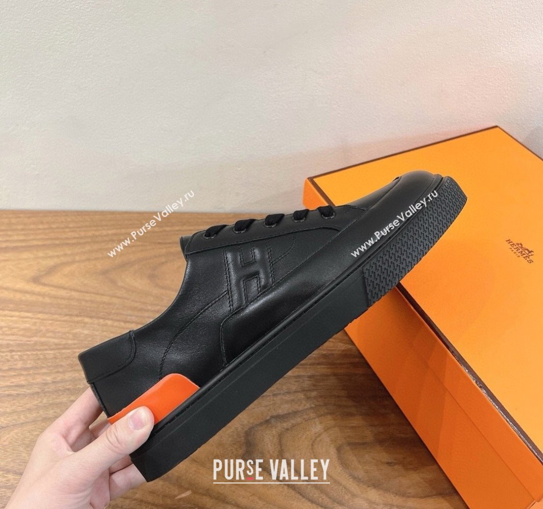 Hermes Deep Sneakers in Calfskin Leather Black2/Orange 2025 0419 (XC-250419022)