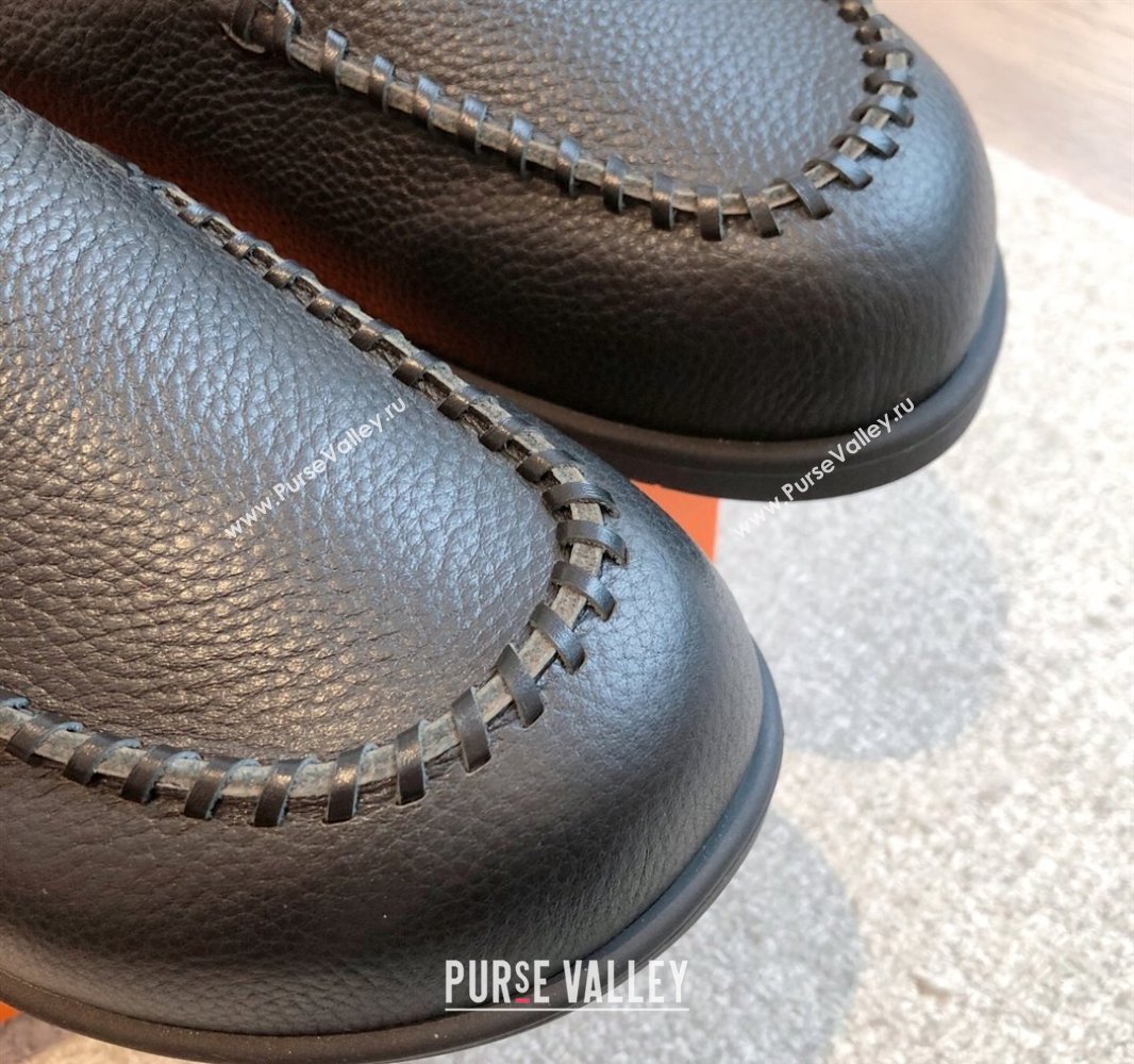 Hermes Johan Flat Mules in Grained Calfskin Black 2025 0418 (XC-250418114)