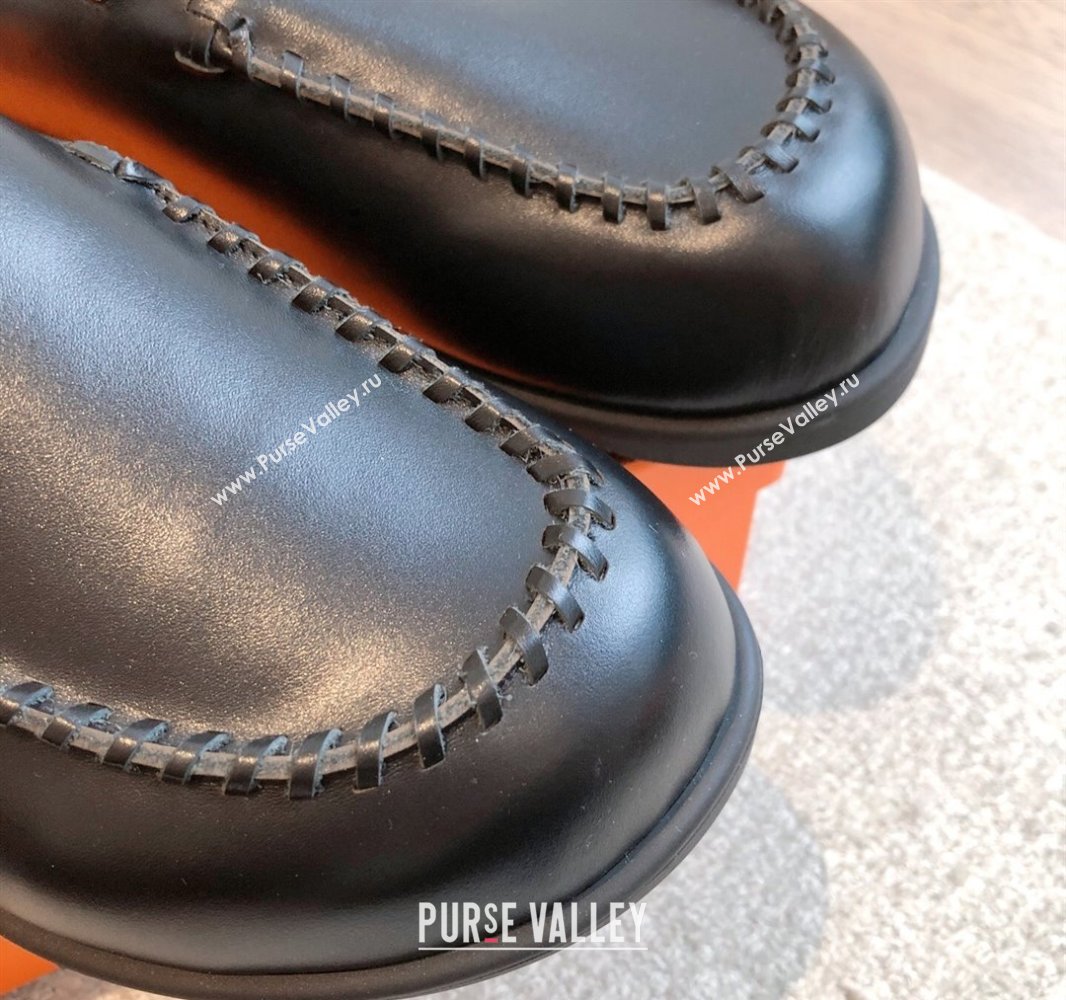 Hermes Johan Flat Mules in Calfskin Leather Black 2025 0418 (XC-250418115)