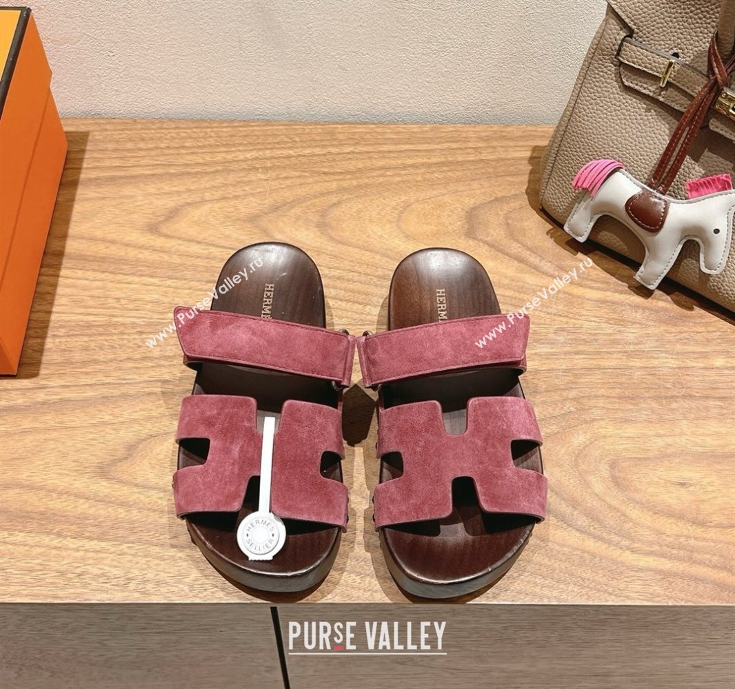 Hermes Kos Clog Slides Sandal 4cm in Suede and Wood Outsole Purple 2025 0419 (XC-250419031)