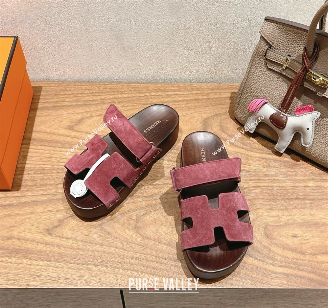 Hermes Kos Clog Slides Sandal 4cm in Suede and Wood Outsole Purple 2025 0419 (XC-250419031)
