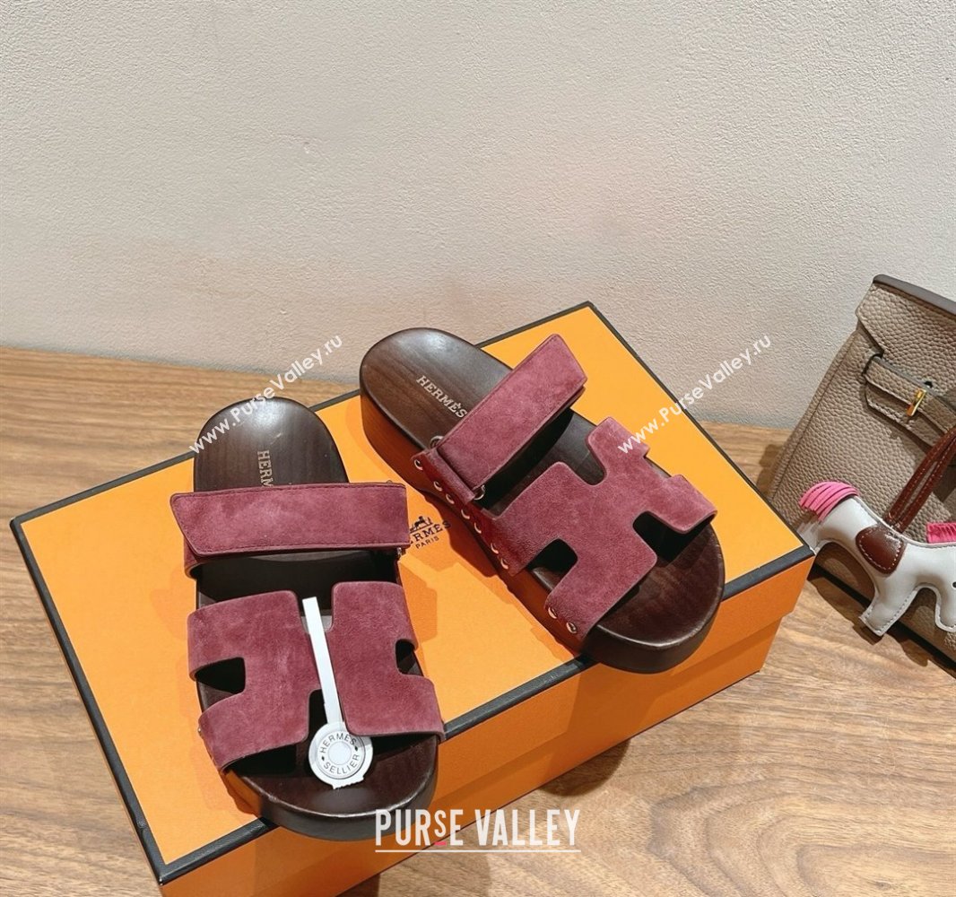 Hermes Kos Clog Slides Sandal 4cm in Suede and Wood Outsole Purple 2025 0419 (XC-250419031)