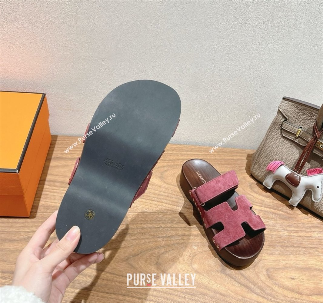 Hermes Kos Clog Slides Sandal 4cm in Suede and Wood Outsole Purple 2025 0419 (XC-250419031)