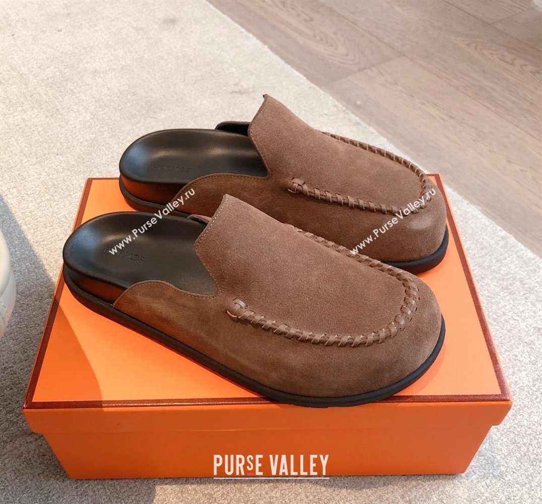 Hermes Johan Flat Mules in Suede Brown2 2025 0418 (XC-250418116)