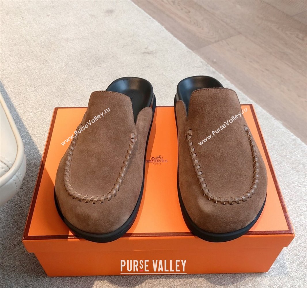 Hermes Johan Flat Mules in Suede Brown2 2025 0418 (XC-250418116)