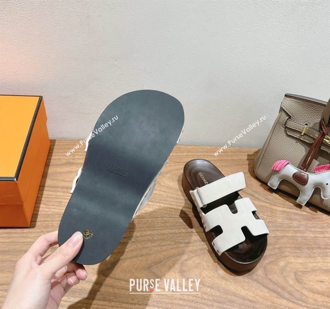 Hermes Kos Clog Slides Sandal 4cm in Suede and Wood Outsole Grey2 2025 0419 (XC-250419037)