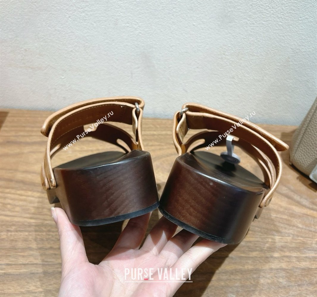 Hermes Kos Clog Slides Sandal 4cm in Suede and Wood Outsole Brown2 2025 0419 (XC-250419038)