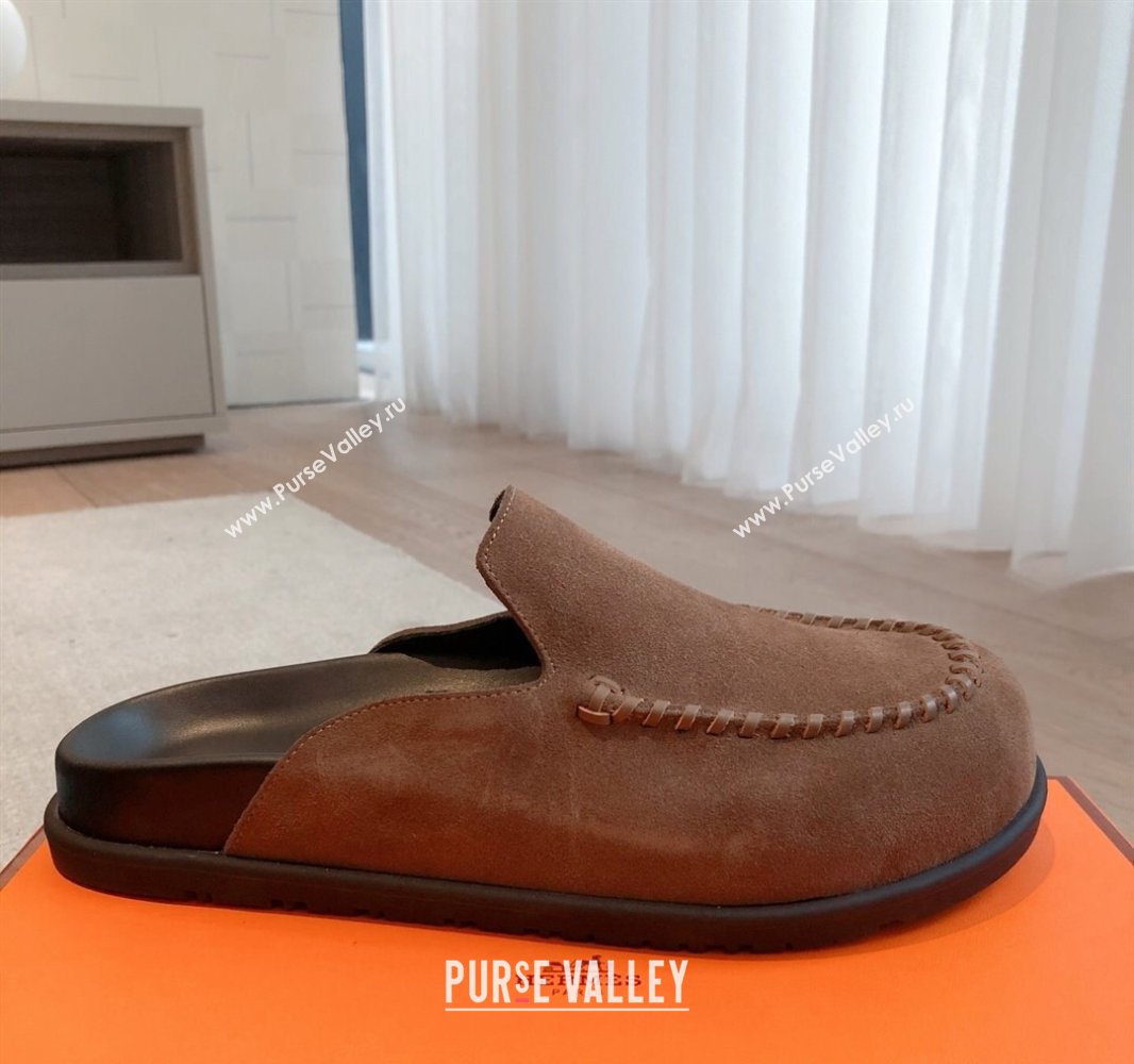 Hermes Johan Flat Mules in Suede Brown2 2025 0418 (XC-250418116)