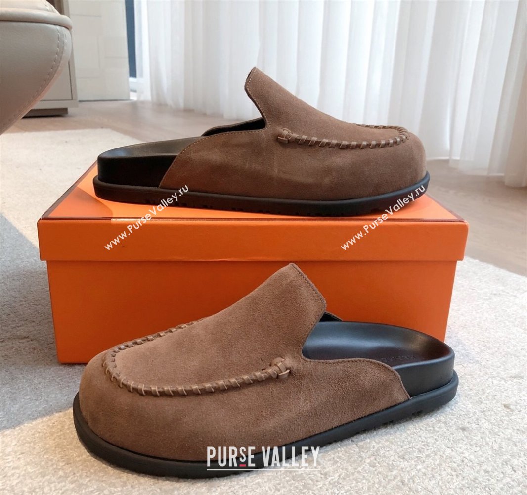 Hermes Johan Flat Mules in Suede Brown2 2025 0418 (XC-250418116)