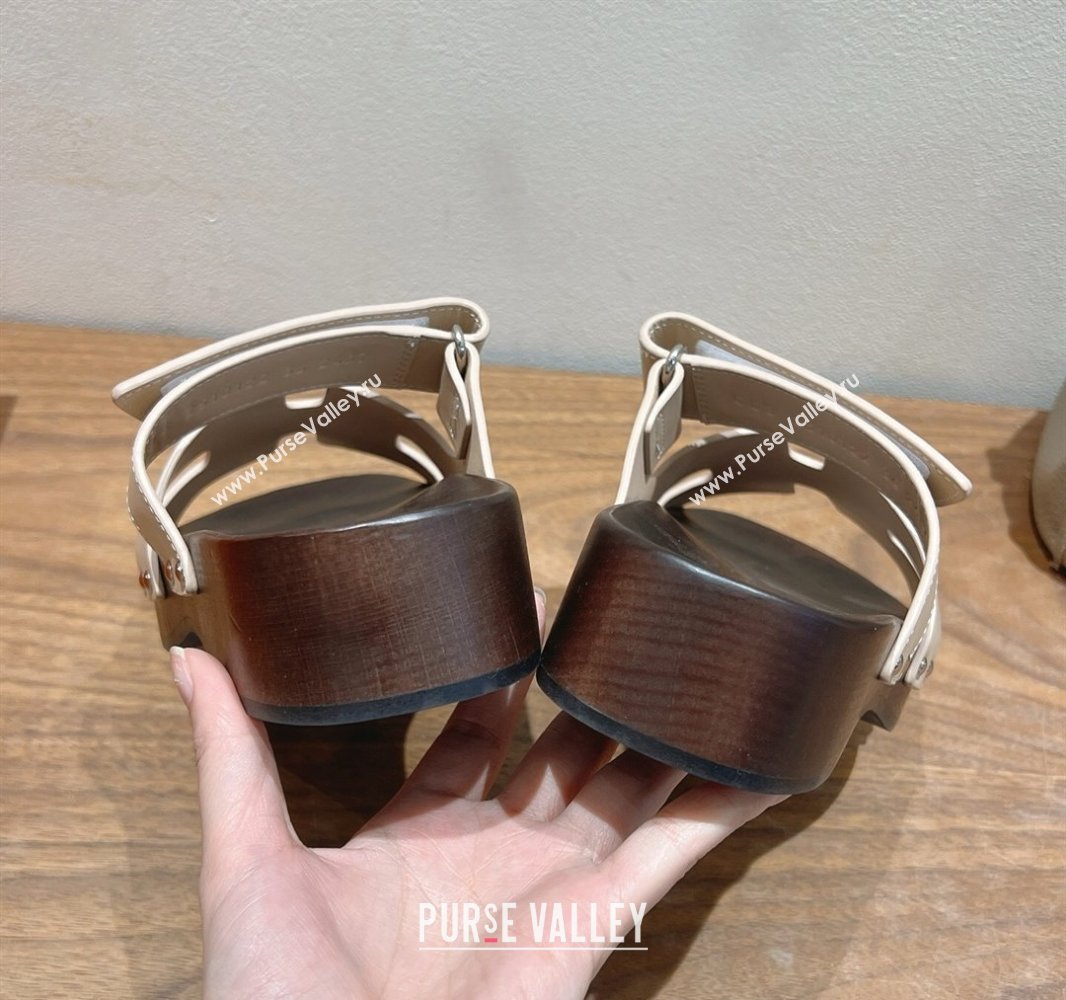 Hermes Kos Clog Slides Sandal 4cm in Calfskin Leather and Wood Outsole Beige2 2025 0419 (XC-250419053)