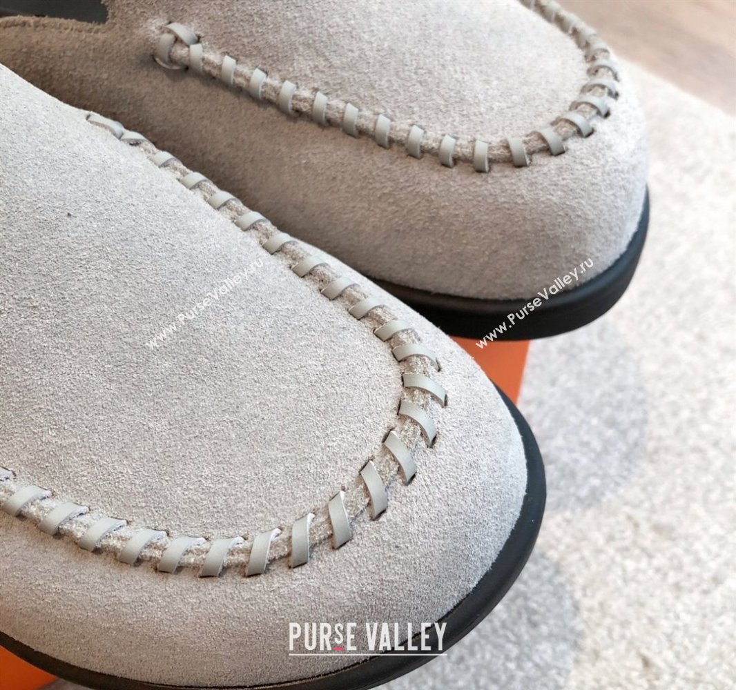Hermes Johan Flat Mules in Suede Grey 2025 0418 (XC-250418118)