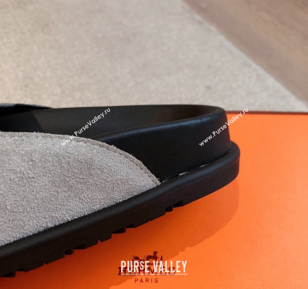 Hermes Johan Flat Mules in Suede Grey 2025 0418 (XC-250418118)