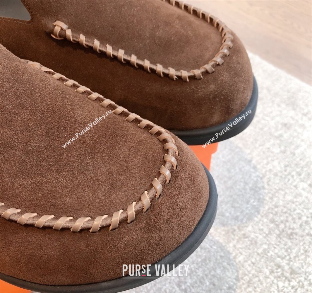 Hermes Johan Flat Mules in Suede Dark Brown 2025 0418 (XC-250418120)
