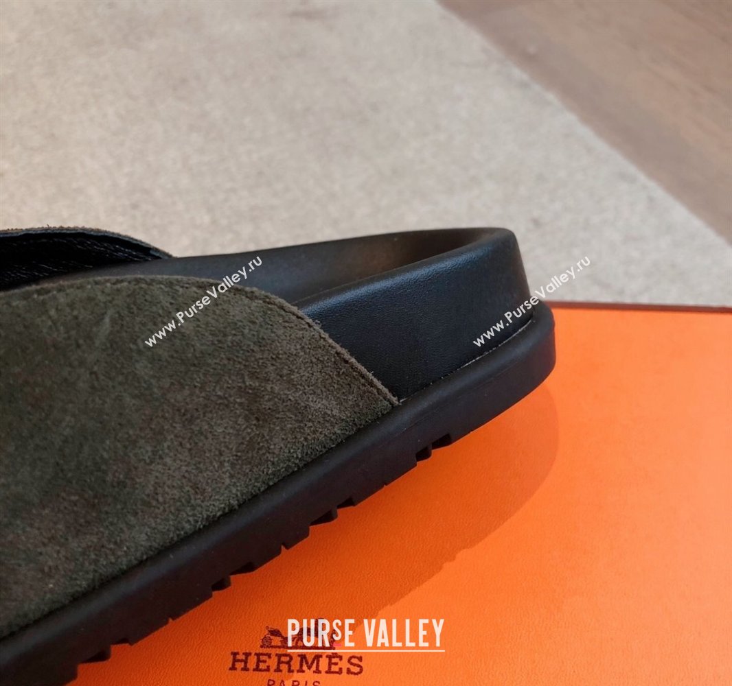 Hermes Johan Flat Mules in Suede Green 2025 0418 (XC-250418121)