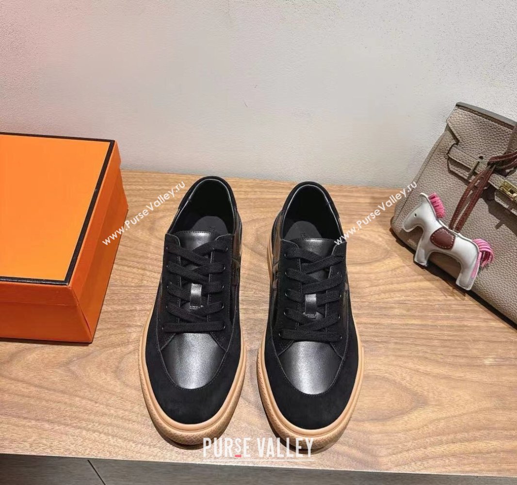 Hermes Deep Sneakers in Calfskin and Suede Black 2025 0418 (XC-250418105)